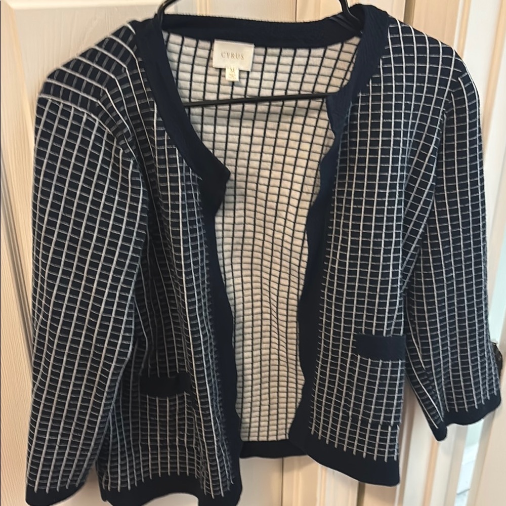 Cyrus Navy and White Checkered Cardigan